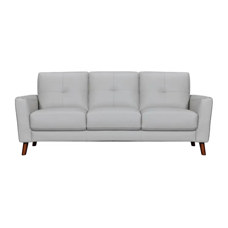 82" Light Slate Gray Leather Sofa With Brown Legs