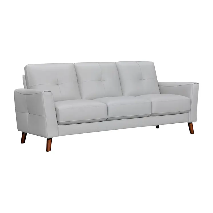 82" Light Slate Gray Leather Sofa With Brown Legs