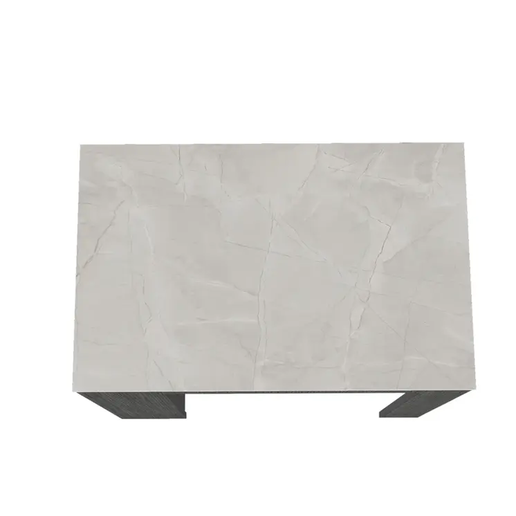 36" White and Gray Marble and Wood Kitchen Island With Storage