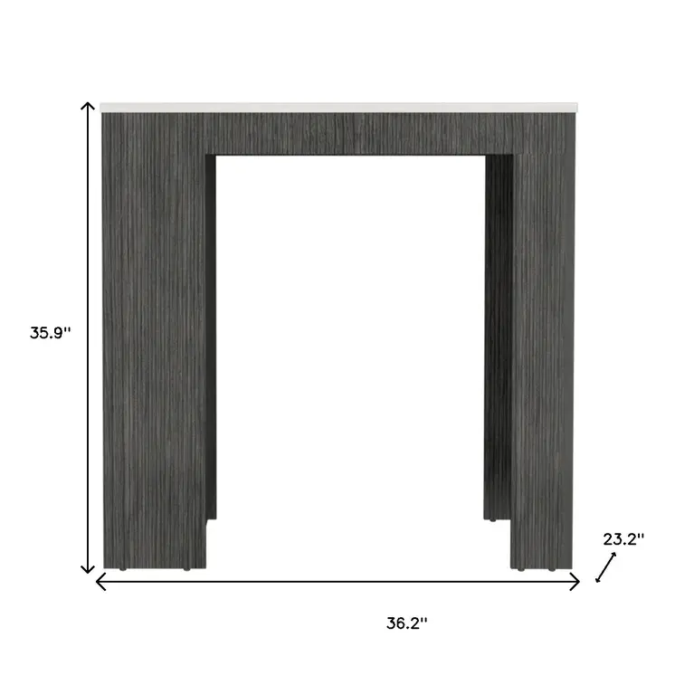 36" White and Gray Marble and Wood Kitchen Island With Storage