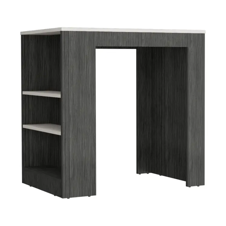 36" White and Gray Marble and Wood Kitchen Island With Storage