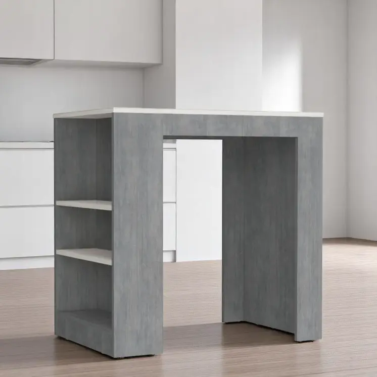 36" Gray Wood Kitchen Island With Storage