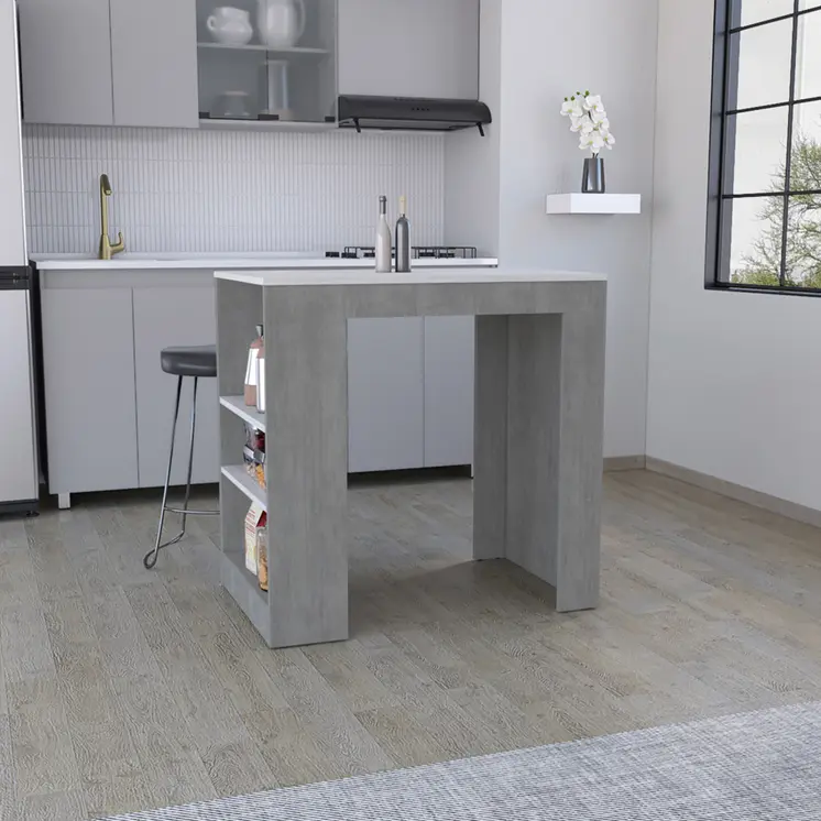 36" Gray Wood Kitchen Island With Storage