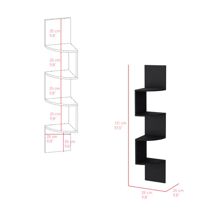 10" Black Wood Wall Mounted Corner Shelf