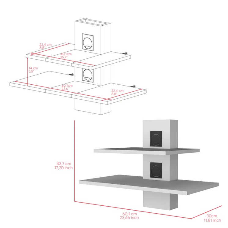 24" White Wood Wall Mounted Tiered Shelf