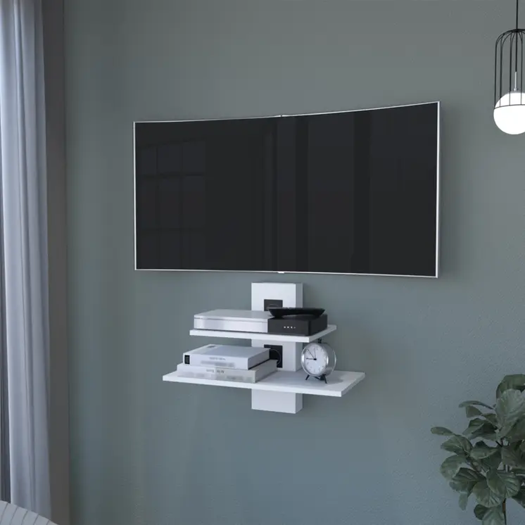 24" White Wood Wall Mounted Tiered Shelf