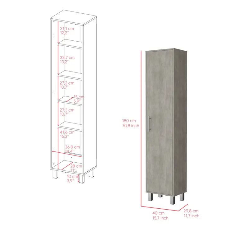71" Gray Wood Pantry Or Storage Closet