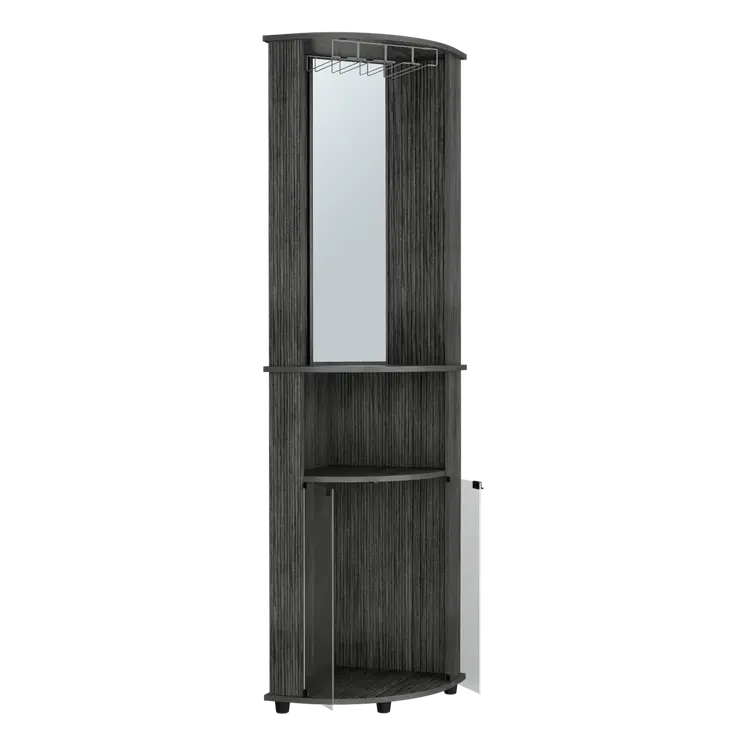 75" Smoky Black Wood Corner Bar Cabinet With Two Doors