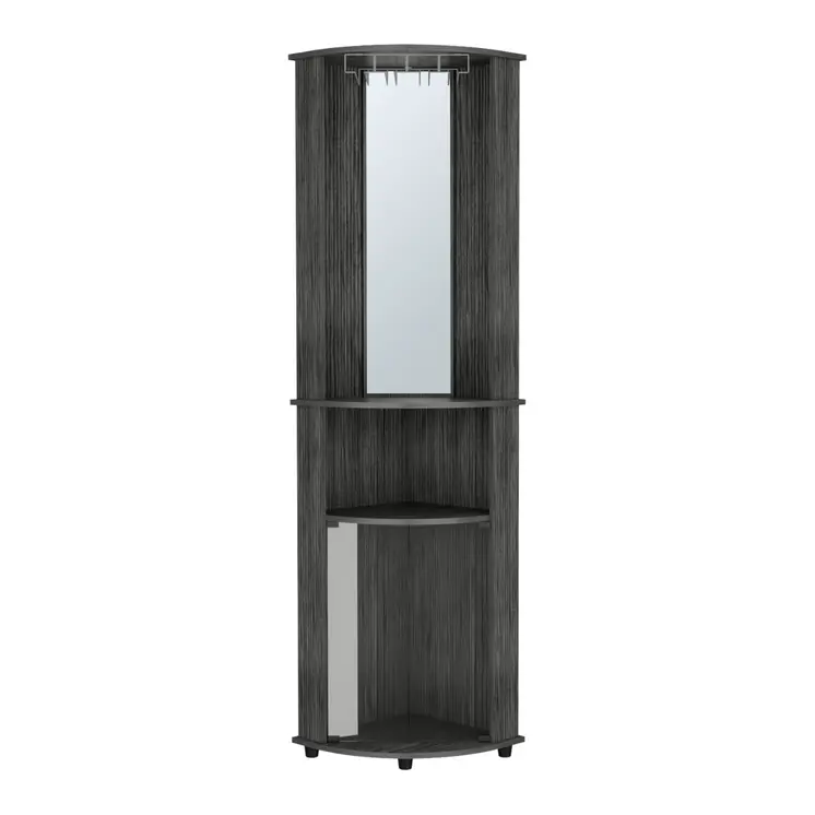75" Smoky Black Wood Corner Bar Cabinet With Two Doors