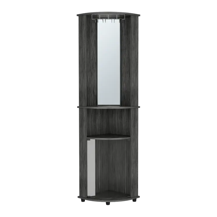 75" Smoky Black Wood Corner Bar Cabinet With Two Doors