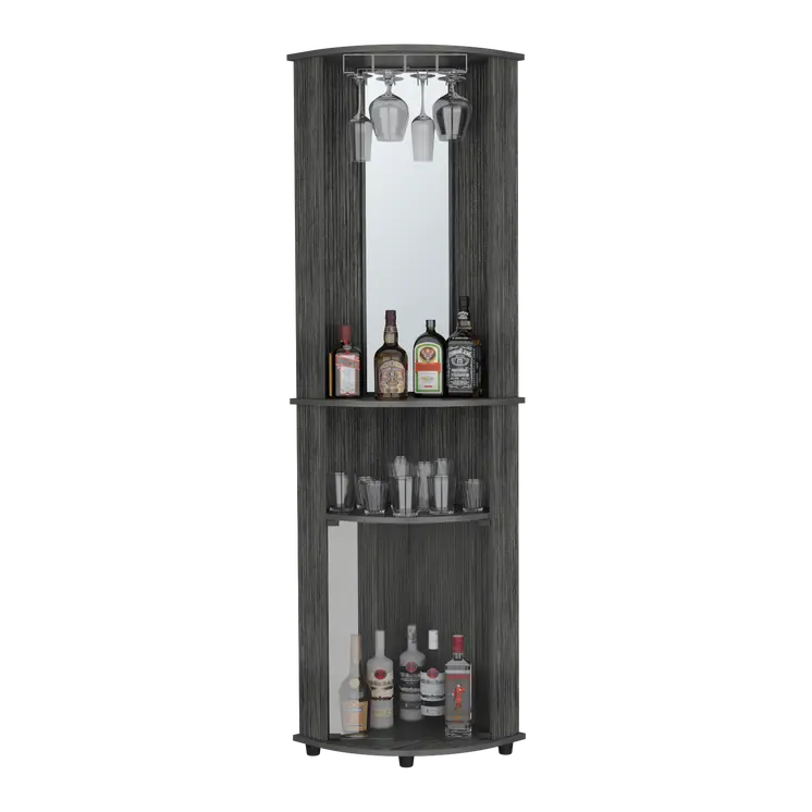 75" Smoky Black Wood Corner Bar Cabinet With Two Doors