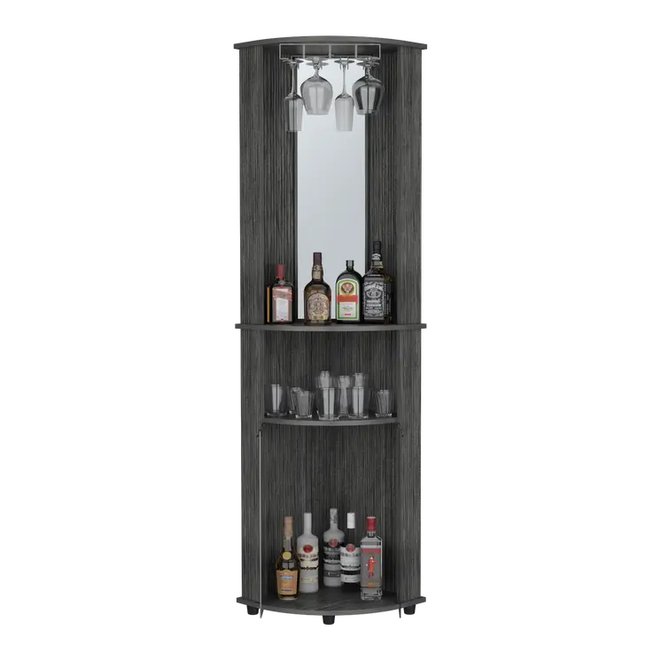 75" Smoky Black Wood Corner Bar Cabinet With Two Doors