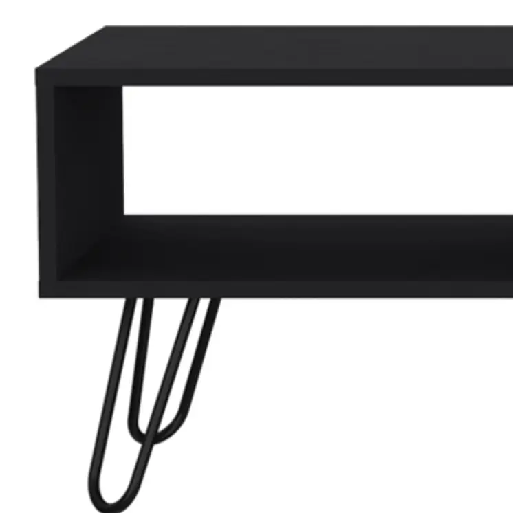 41" Black and Oak Wood and Metal Coffee Table With Drawer And Shelf