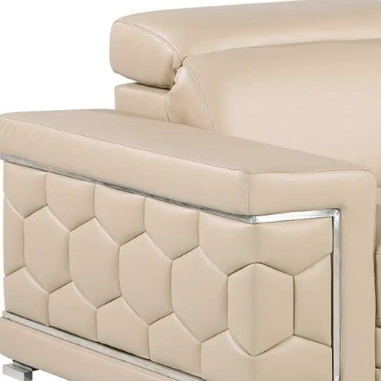 47" Beige and Silver Genuine Leather Club Chair