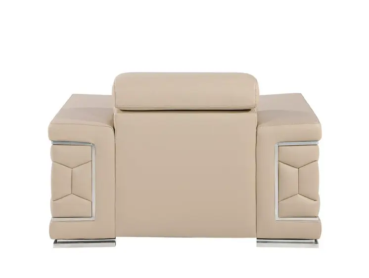 47" Beige and Silver Genuine Leather Club Chair
