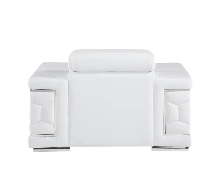 47" White And Silver Genuine Leather Club Chair