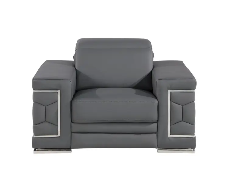 47" Granite Gray And Silver Genuine Leather Club Chair