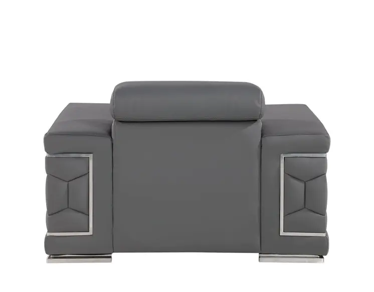 47" Granite Gray And Silver Genuine Leather Club Chair