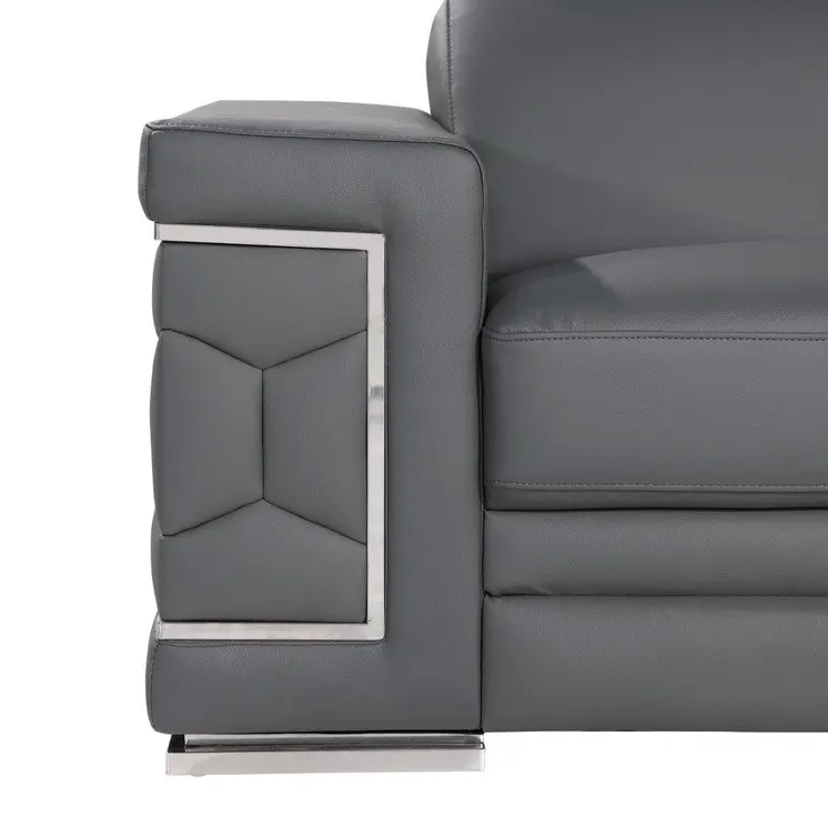 47" Granite Gray And Silver Genuine Leather Club Chair