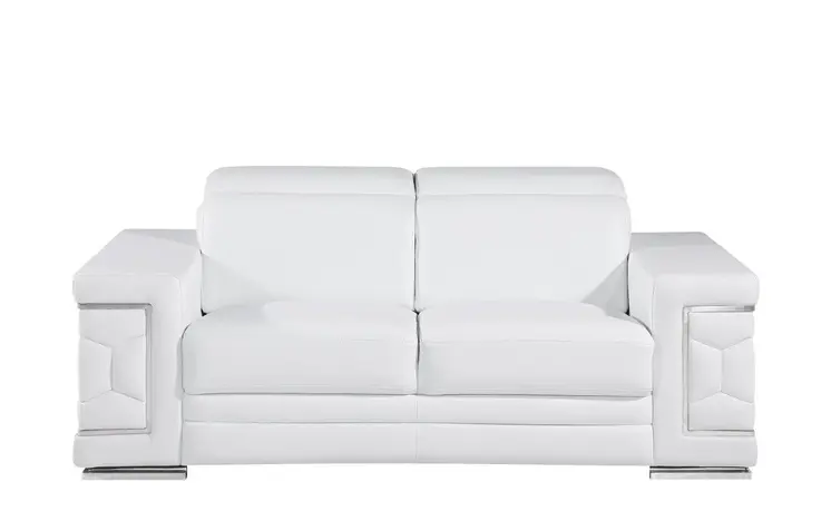 71" White And Silver Genuine Leather Love Seat