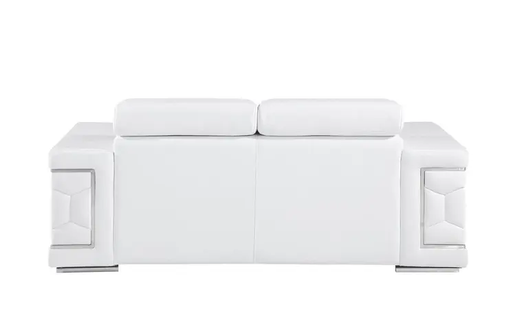 71" White And Silver Genuine Leather Love Seat