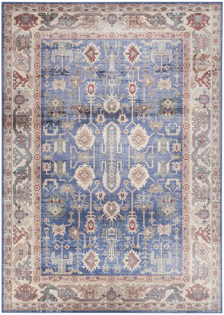 4' X 6' Beige Blue and Red Oriental Distressed Non Skid Area Rug