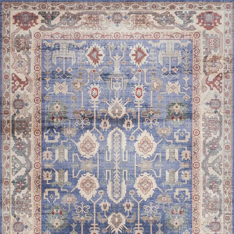 4' X 6' Beige Blue and Red Oriental Distressed Non Skid Area Rug