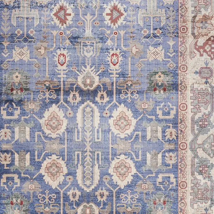 4' X 6' Beige Blue and Red Oriental Distressed Non Skid Area Rug