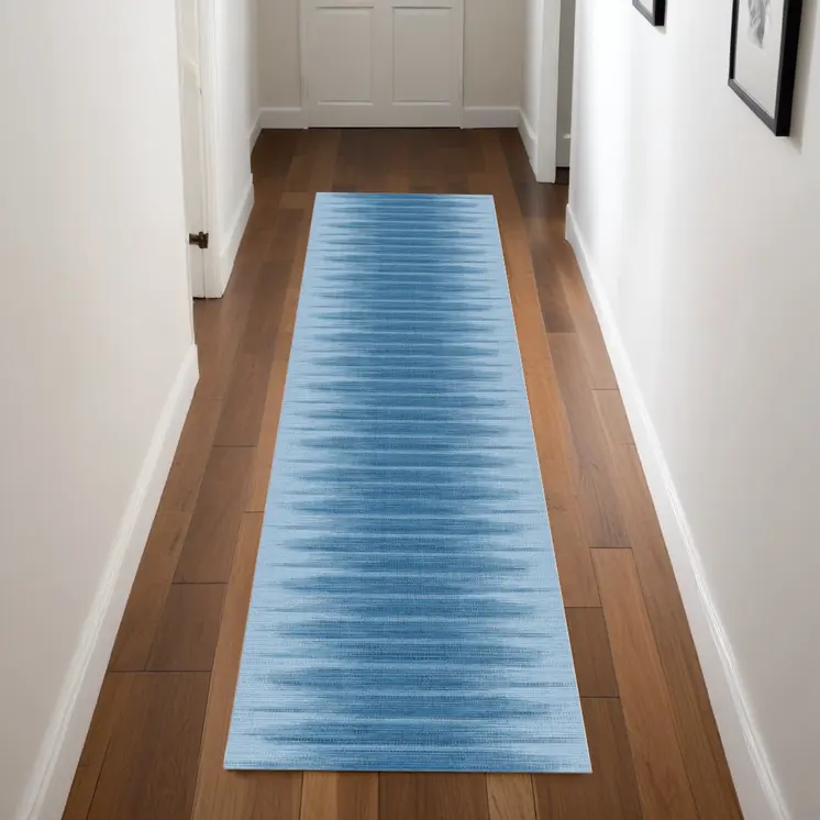 8' Blue Ombre Distressed Non Skid Runner Rug