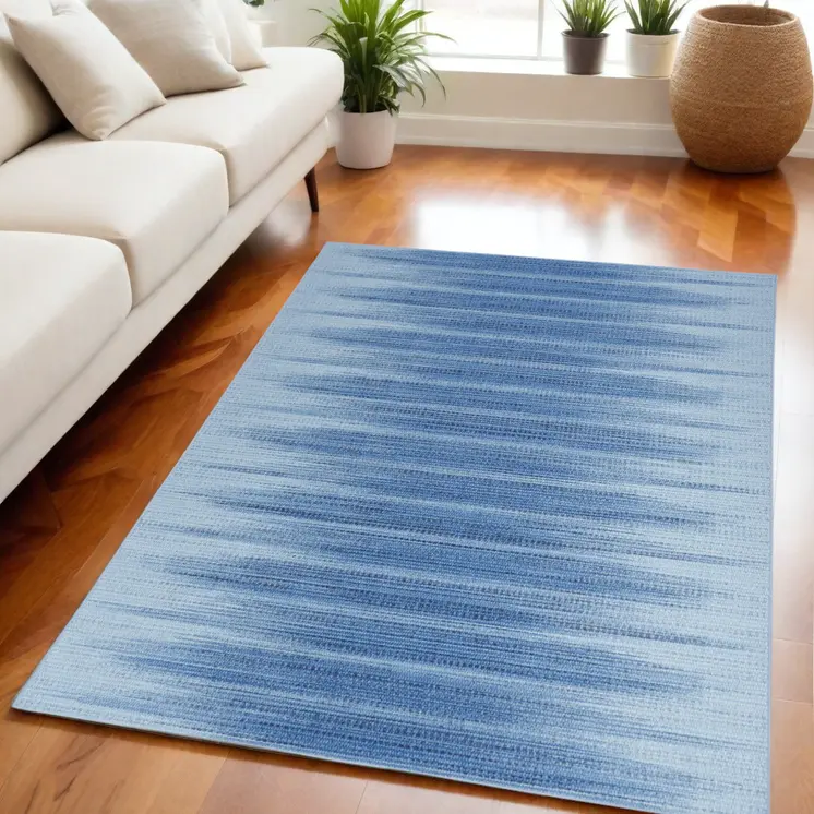 5' X 7' Blue Ombre Distressed Non Skid Area Rug