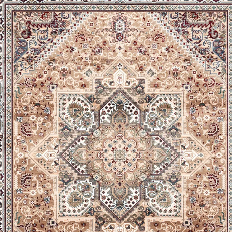 8' Beige Gold and Red Floral Medallion Distressed Non Skid Runner Rug