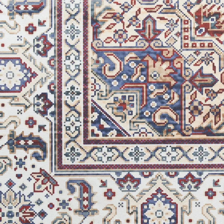 5' X 7' Beige Gold and Red Floral Medallion Distressed Non Skid Area Rug