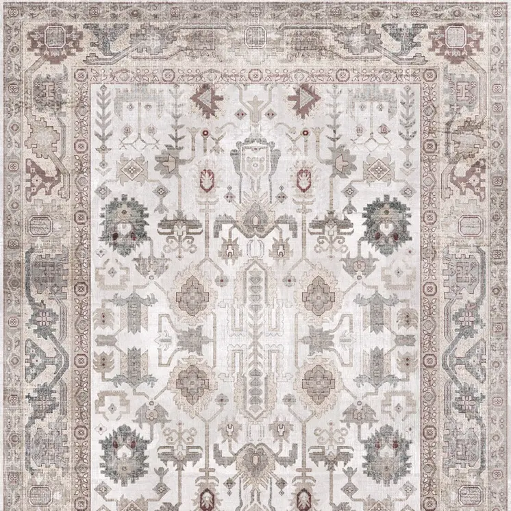 8' Ivory and Gray Tribal Distressed Non Skid Runner Rug