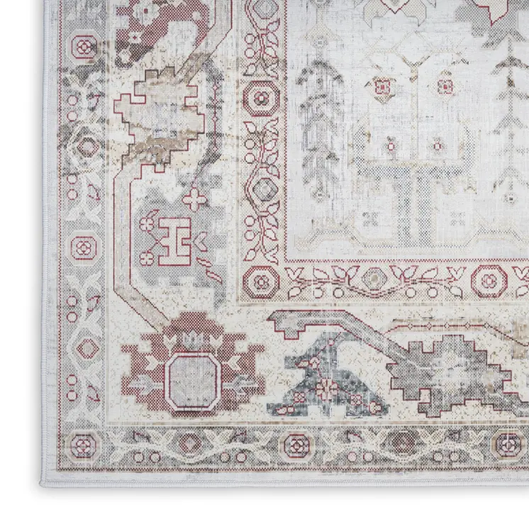 8' Ivory and Gray Tribal Distressed Non Skid Runner Rug