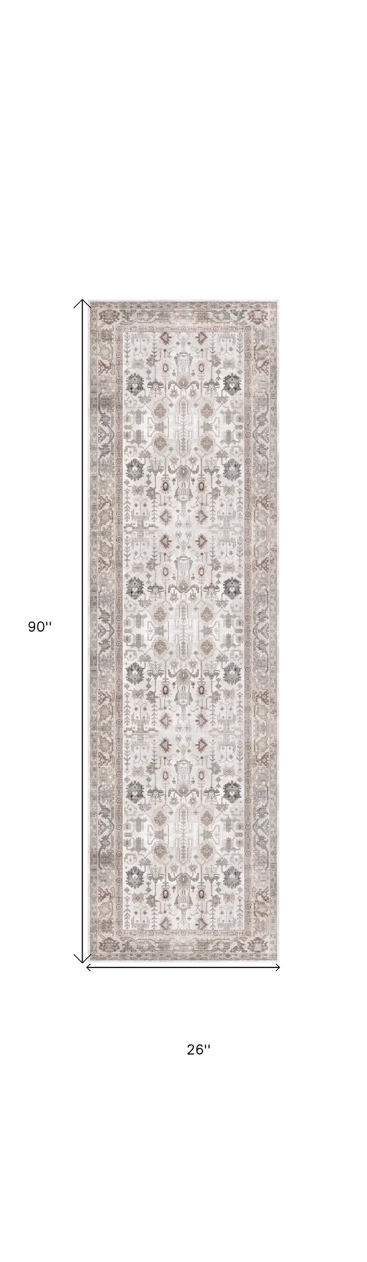 8' Ivory and Gray Tribal Distressed Non Skid Runner Rug