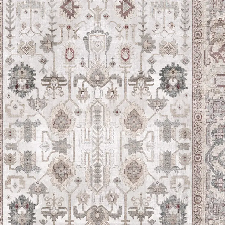 8' Ivory and Gray Tribal Distressed Non Skid Runner Rug