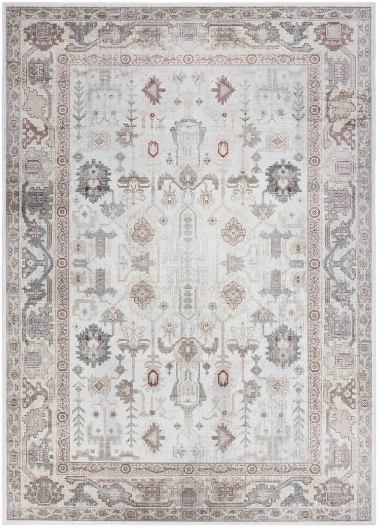 5' X 7' Ivory and Gray Oriental Distressed Non Skid Area Rug