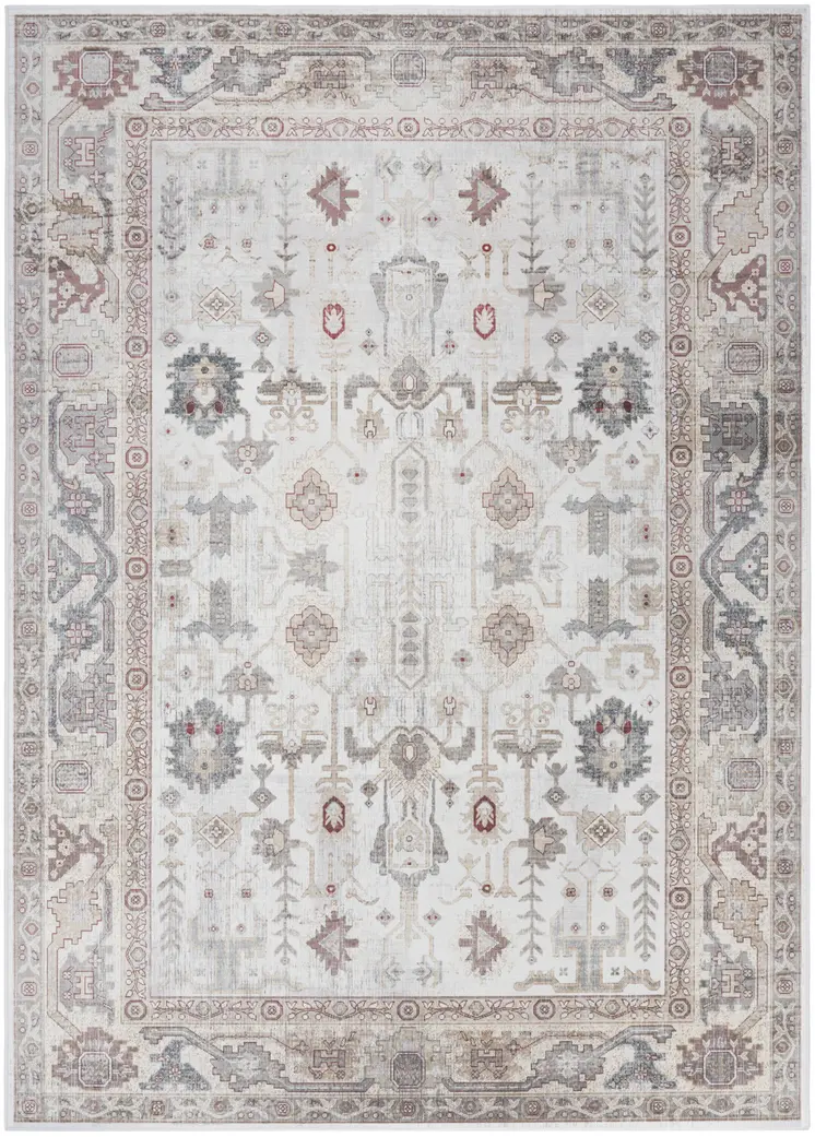 5' X 7' Ivory and Gray Oriental Distressed Non Skid Area Rug
