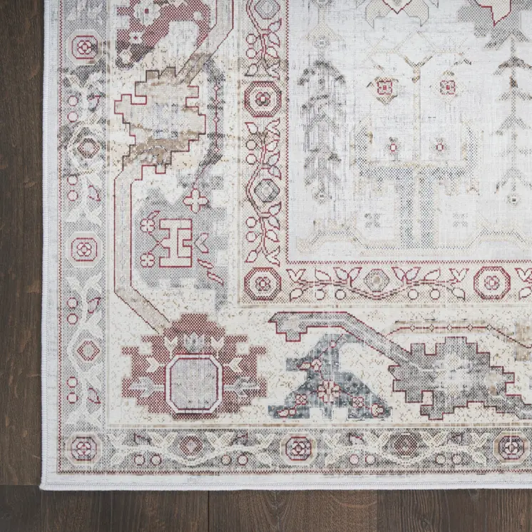 5' X 7' Ivory and Gray Oriental Distressed Non Skid Area Rug