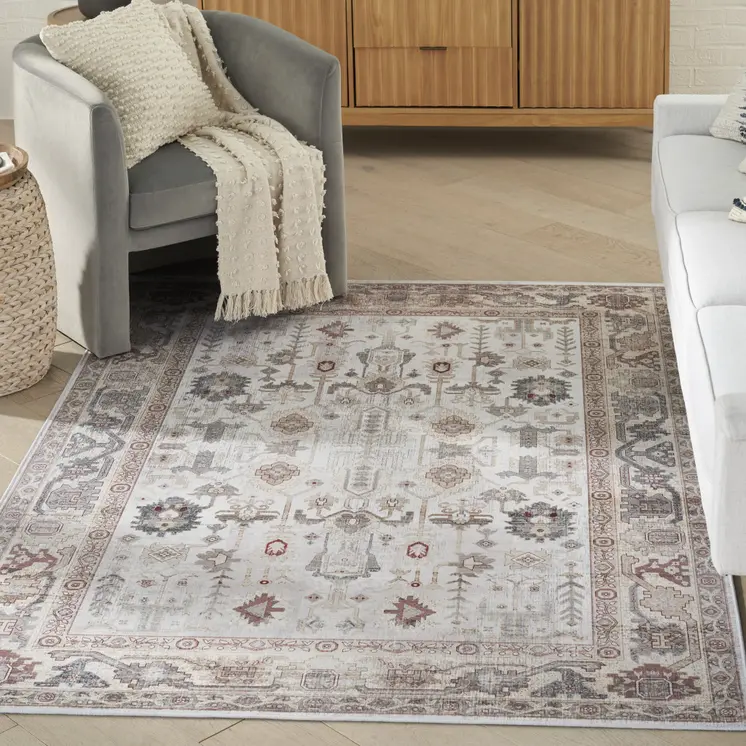 5' X 7' Ivory and Gray Oriental Distressed Non Skid Area Rug
