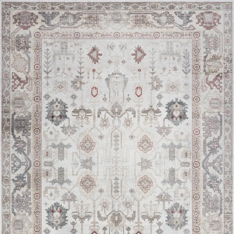 5' X 7' Ivory and Gray Oriental Distressed Non Skid Area Rug