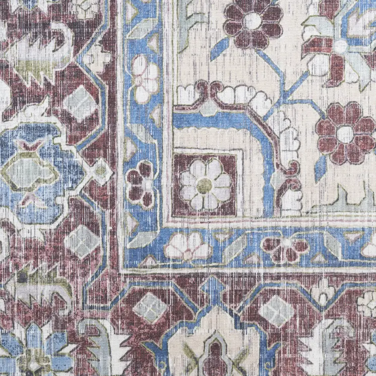5' X 7' Ivory Red and Blue Medallion Distressed Non Skid Area Rug