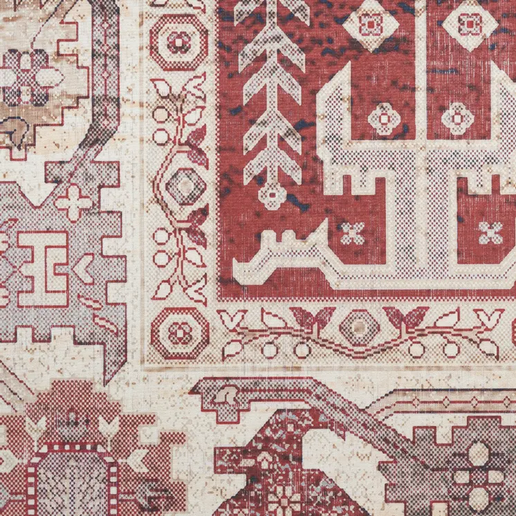 8' Red and Ivory Oriental Distressed Non Skid Runner Rug