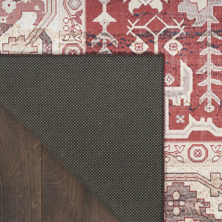 8' Red and Ivory Oriental Distressed Non Skid Runner Rug