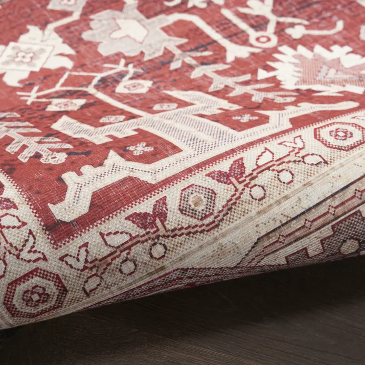 8' Red and Ivory Oriental Distressed Non Skid Runner Rug