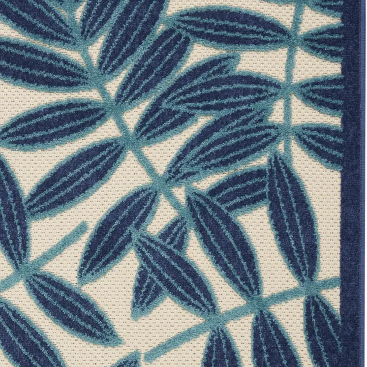 3' X 4' Navy Blue And Ivory Botanical Leaves Indoor Outdoor Area Rug