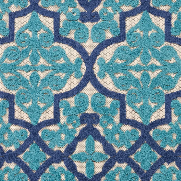 3' X 4' Navy Blue Ivory And Blue Trellis Indoor Outdoor Area Rug