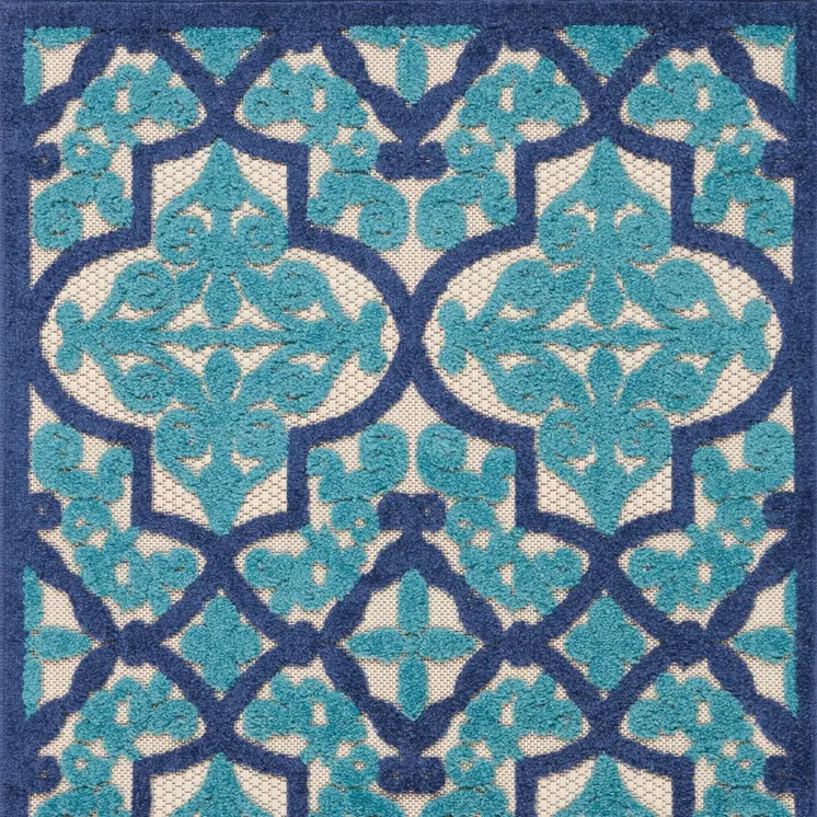 3' X 4' Navy Blue Ivory And Blue Trellis Indoor Outdoor Area Rug