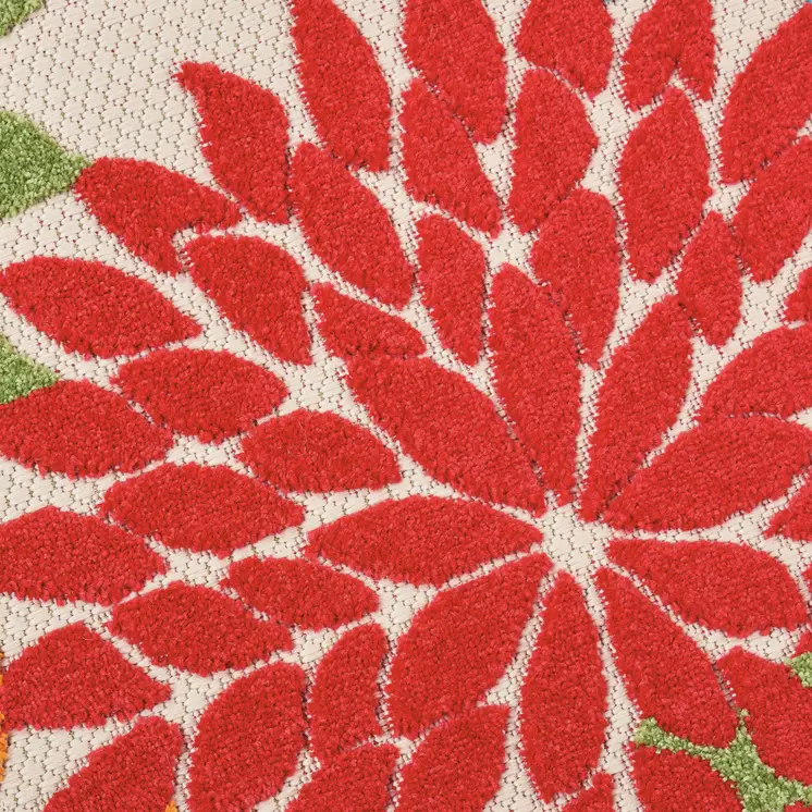 4' Green Orange Red And Blue Round Floral Indoor Outdoor Area Rug
