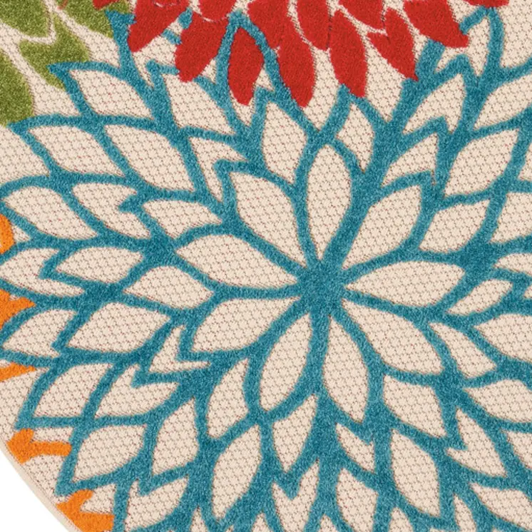 4' Green Orange Red And Blue Round Floral Indoor Outdoor Area Rug